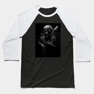 Skull Playing Guitar Black and White Baseball T-Shirt